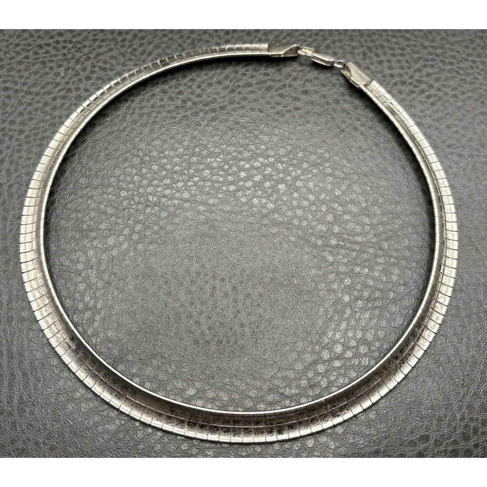 Vintage Thick Silver 9.5MM Omega Necklace Collar Chain 16.5" Lobster Clasp - Picture 6 of 7